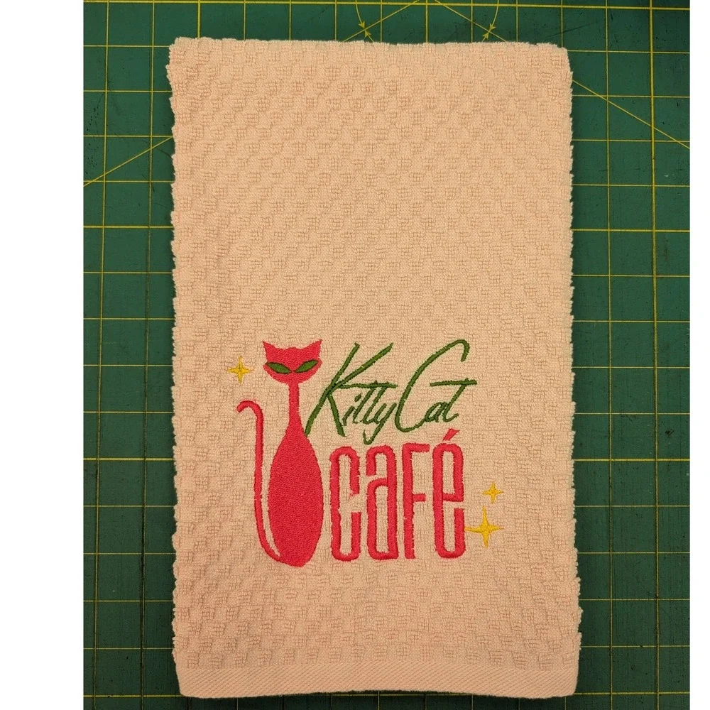 Kitty Cat Cafe Retro Mid Century Modern Atomic Kitchen Bath Bar Hand Towel
